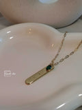 Initial Bar Necklace+Lucky Stone