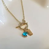 Birthstone and Initial Toggle Necklace