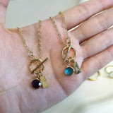 Birthstone and Initial Toggle Necklace