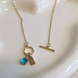 Birthstone and Initial Toggle Necklace