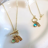 Birthstone and Initial Toggle Necklace