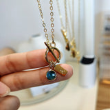 Birthstone and Initial Toggle Necklace