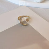 Star and Moon Open Ring-Celestial ring-gold ring-silver ring-cyndi-dai